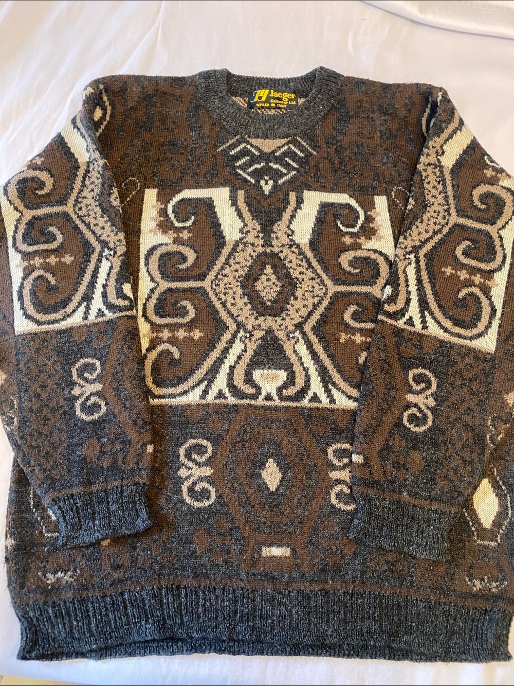 Jaeger Brown & Cream Geometric Knit Sweater
